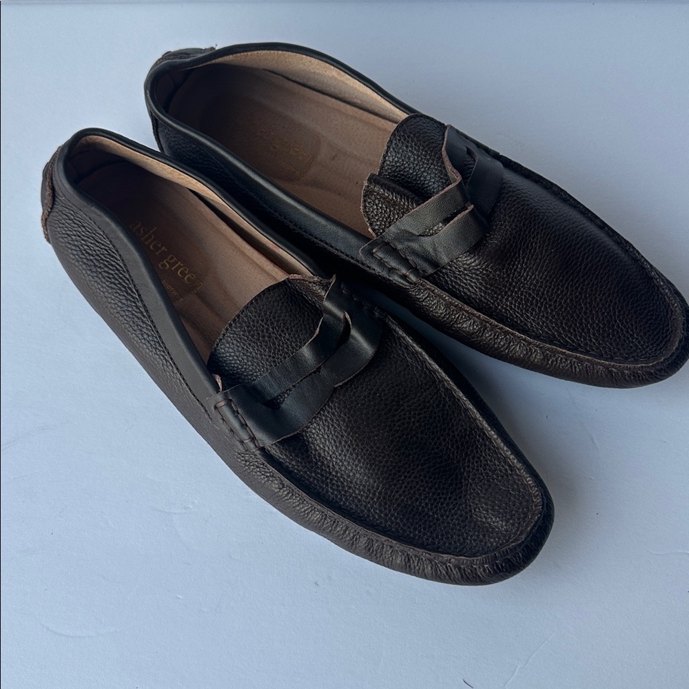 Asher Green Sz 12 Brown Leather Driving Moccasins‎ Loafers Slip On